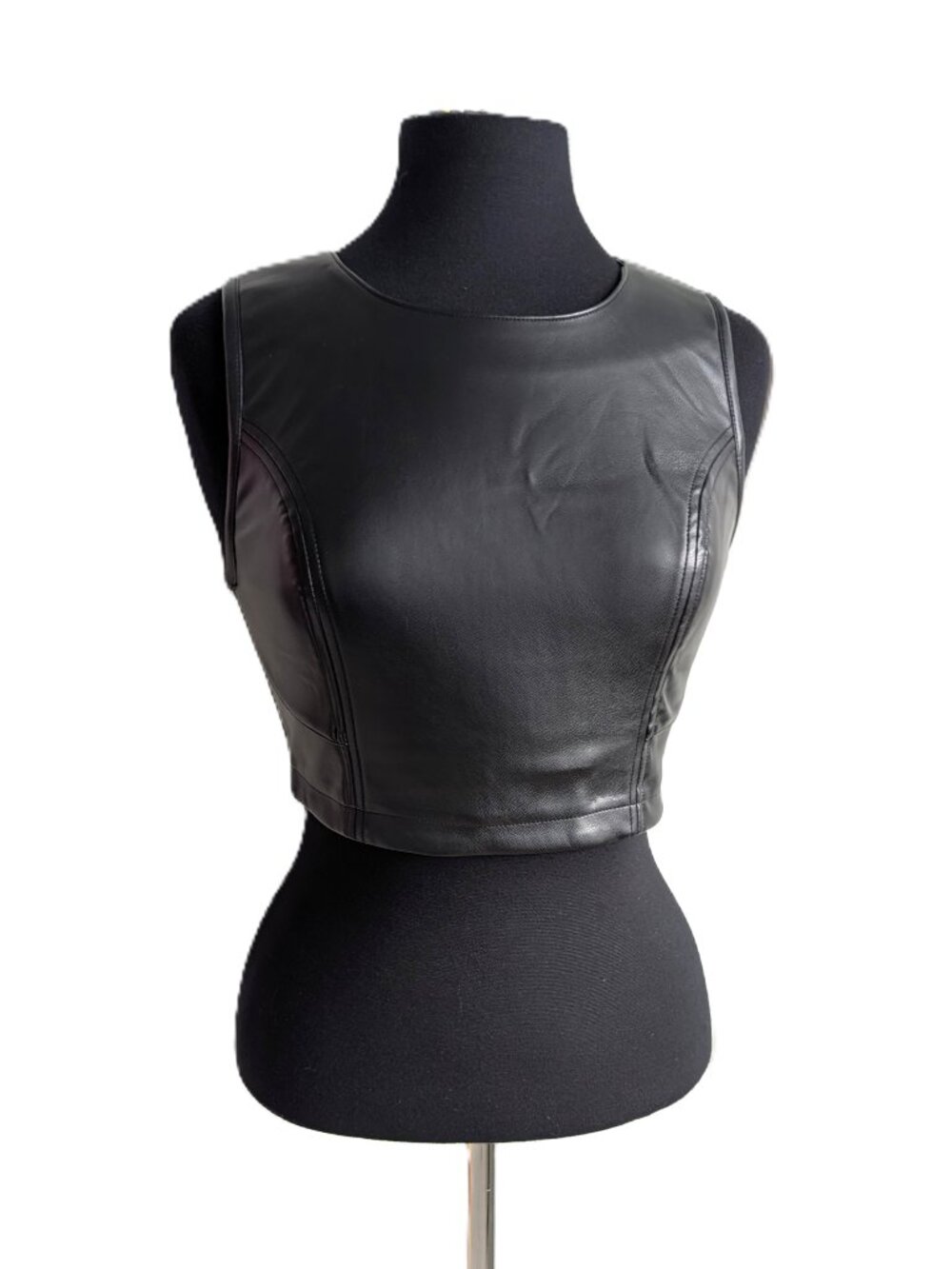 Black Faux Leather Crop Tank Top